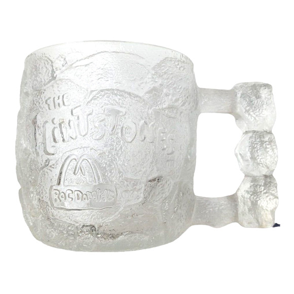 (2) McDonald's Flintstones Cups 1993 Collectible Glass Mug Bedrock Stone Handles - Picture 4 of 12